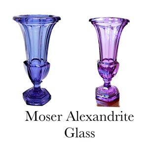 Moser Glass Neodymium Alexandrite Crystal  Trumpet Vase  Bohemian Czech Art RARE